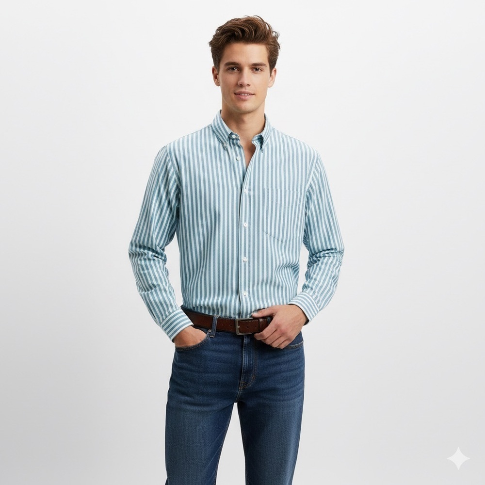 Paul & Shark Men’s Linen Button Down Striped Shirt Blue Medium